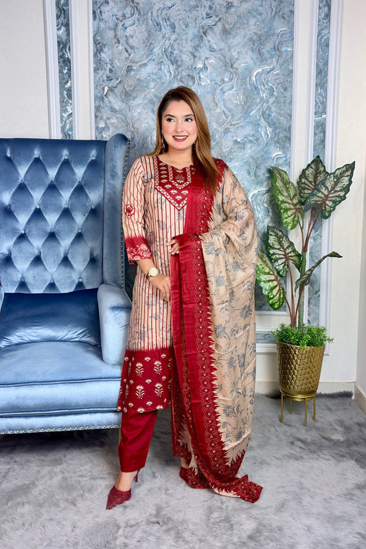 Red–Beige Classic Three-Piece Set