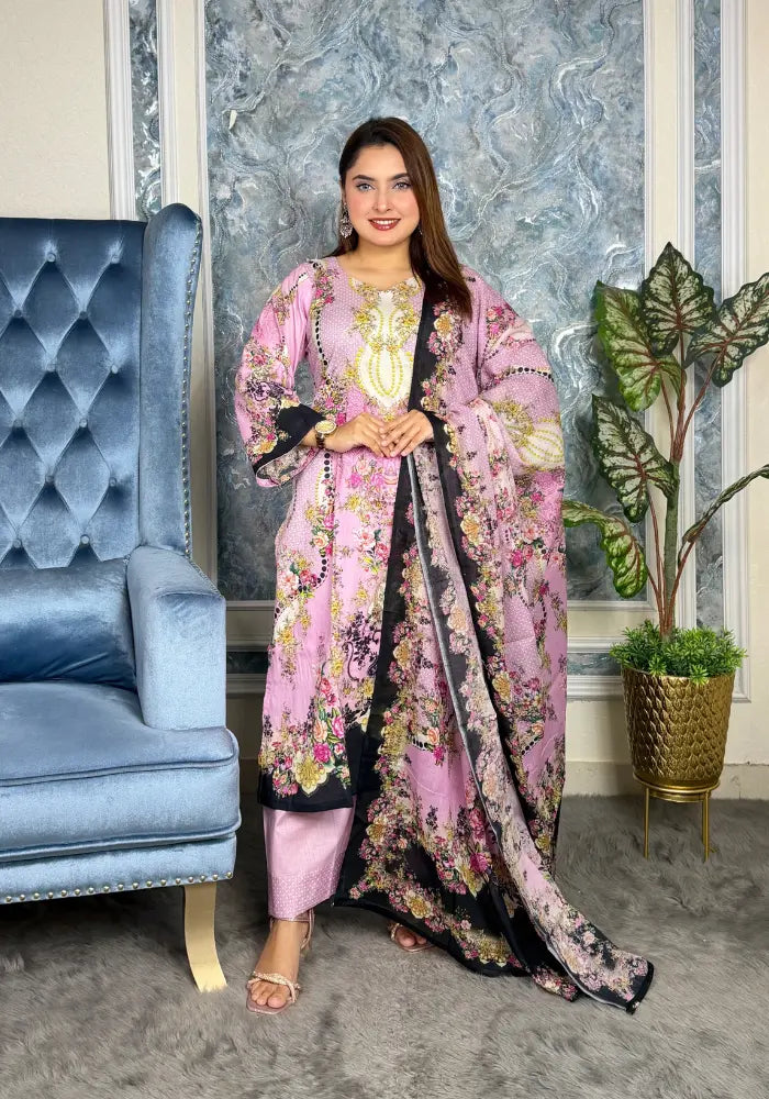 Elegant Pink Floral Printed Three-Piece Set 1