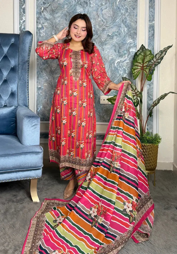 Elegant Floral Printed Three-Piece Set v220
