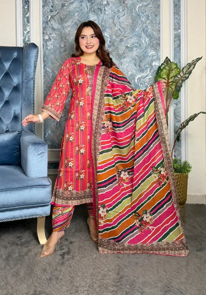 Elegant Floral Printed Three-Piece Set v220