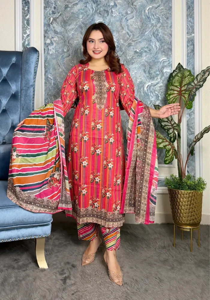 Elegant Floral Printed Three-Piece Set v220