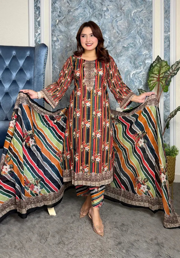 Elegant Floral Printed Three-Piece Set v220