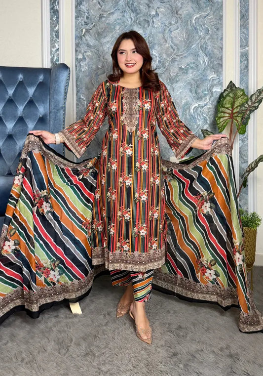 Elegant Floral Printed Three-Piece Set v220