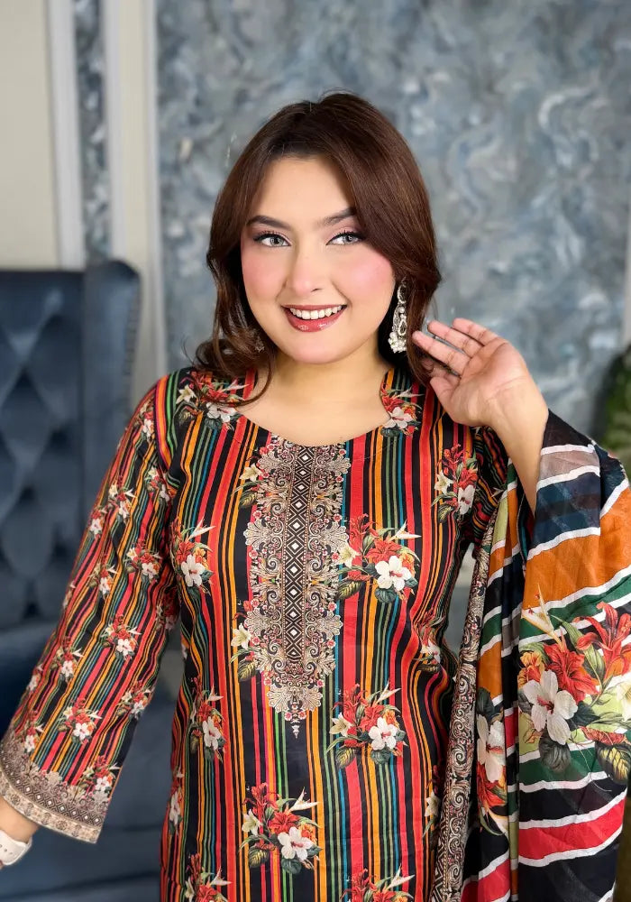 Elegant Floral Printed Three-Piece Set v220