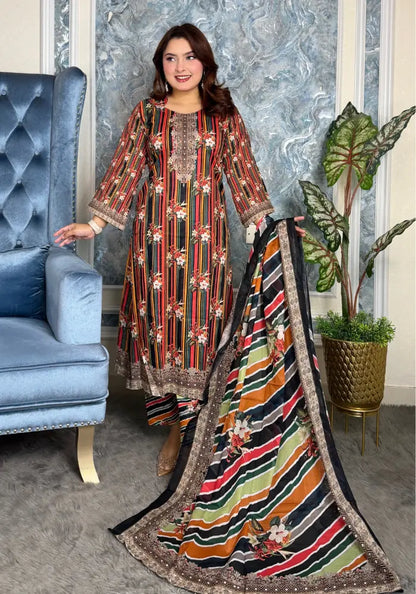Elegant Floral Printed Three-Piece Set v220
