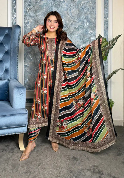 Elegant Floral Printed Three-Piece Set v220
