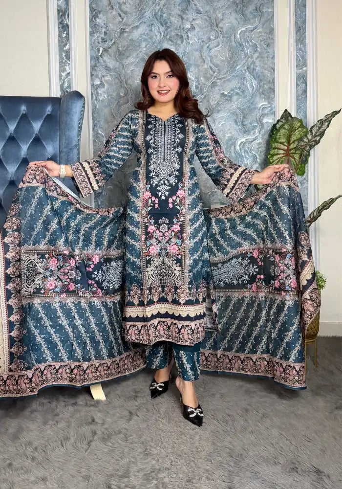Elegant Floral Printed Three-Piece Set M210