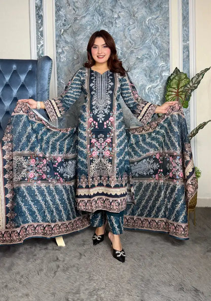 Elegant Floral Printed Three-Piece Set M210
