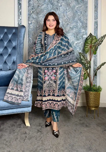 Elegant Floral Printed Three-Piece Set M210