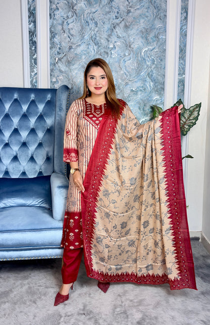 Red–Beige Classic Three-Piece Set