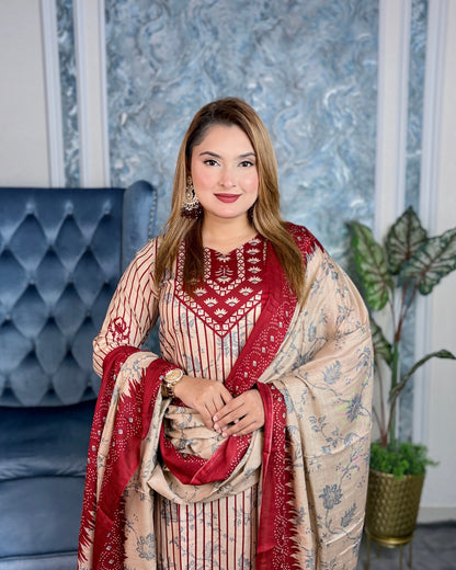 Red–Beige Classic Three-Piece Set