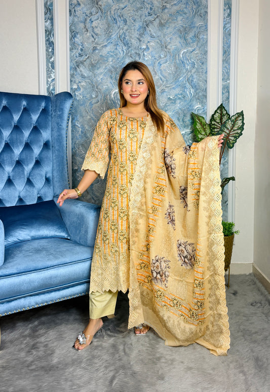 Elegant Beige Bloom – Stylish Three-Piece Set - 27B