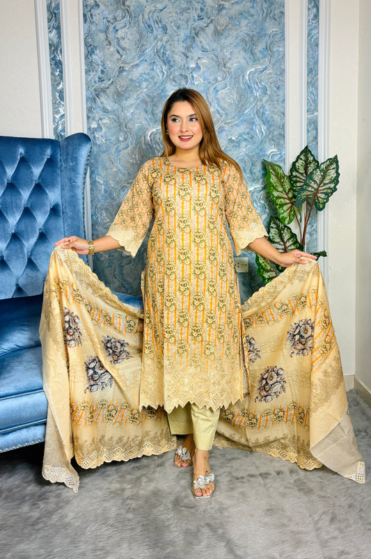 Elegant Beige Bloom – Stylish Three-Piece Set - 27B