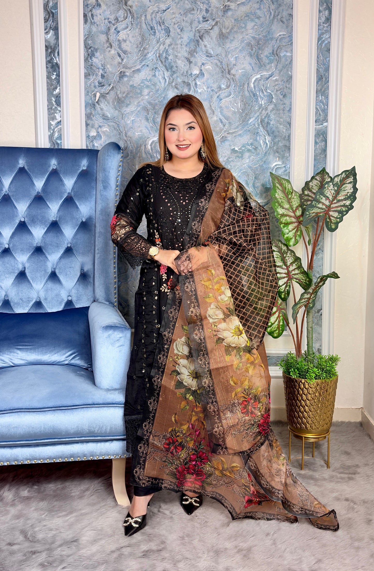 Elegant Black Embroidered Three-Piece set