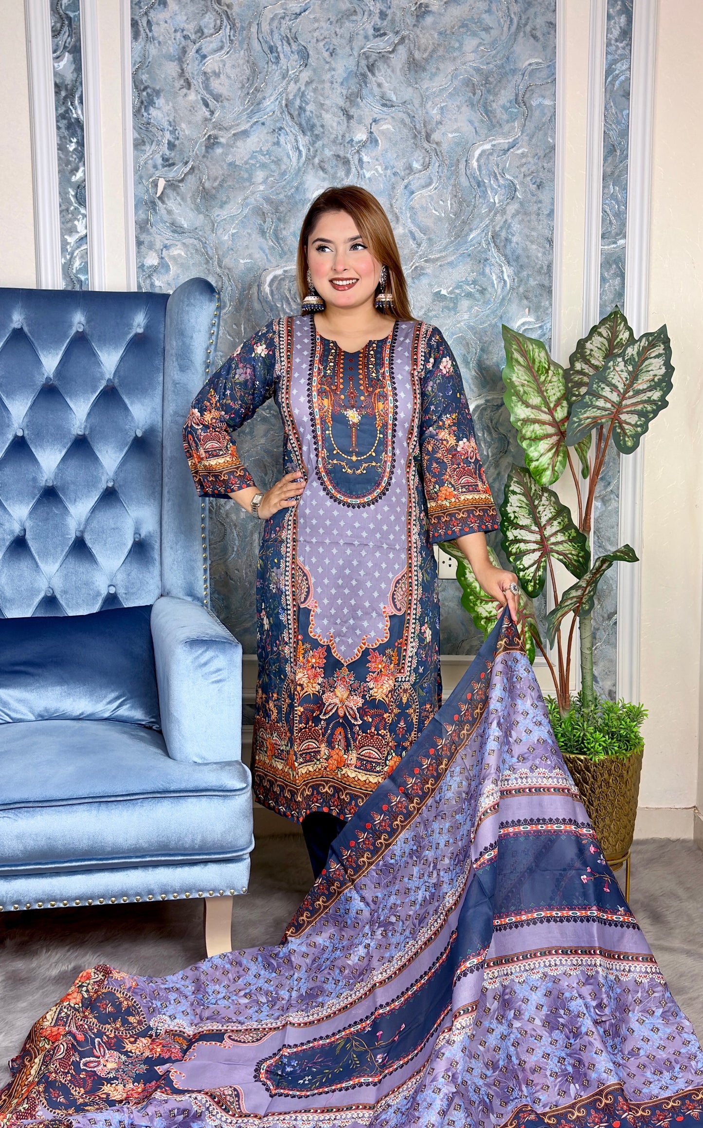 Elegant Printed Three-Piece D37