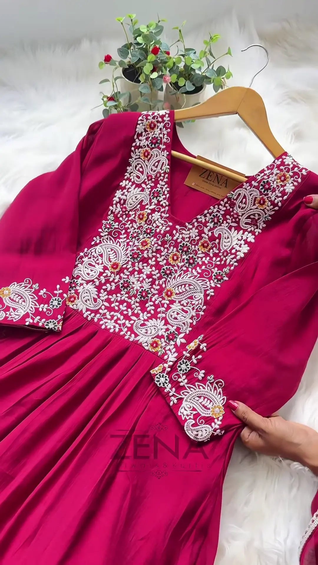 Premium Embroidered Magenta Anarkali 3-Piece