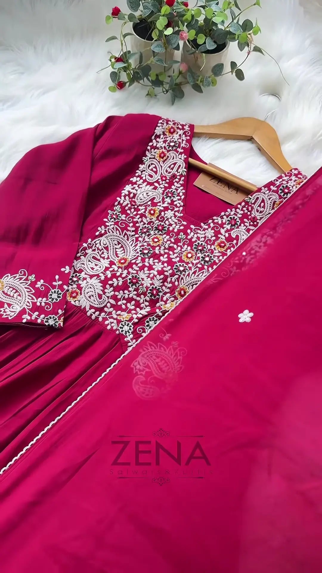 Premium Embroidered Magenta Anarkali 3-Piece