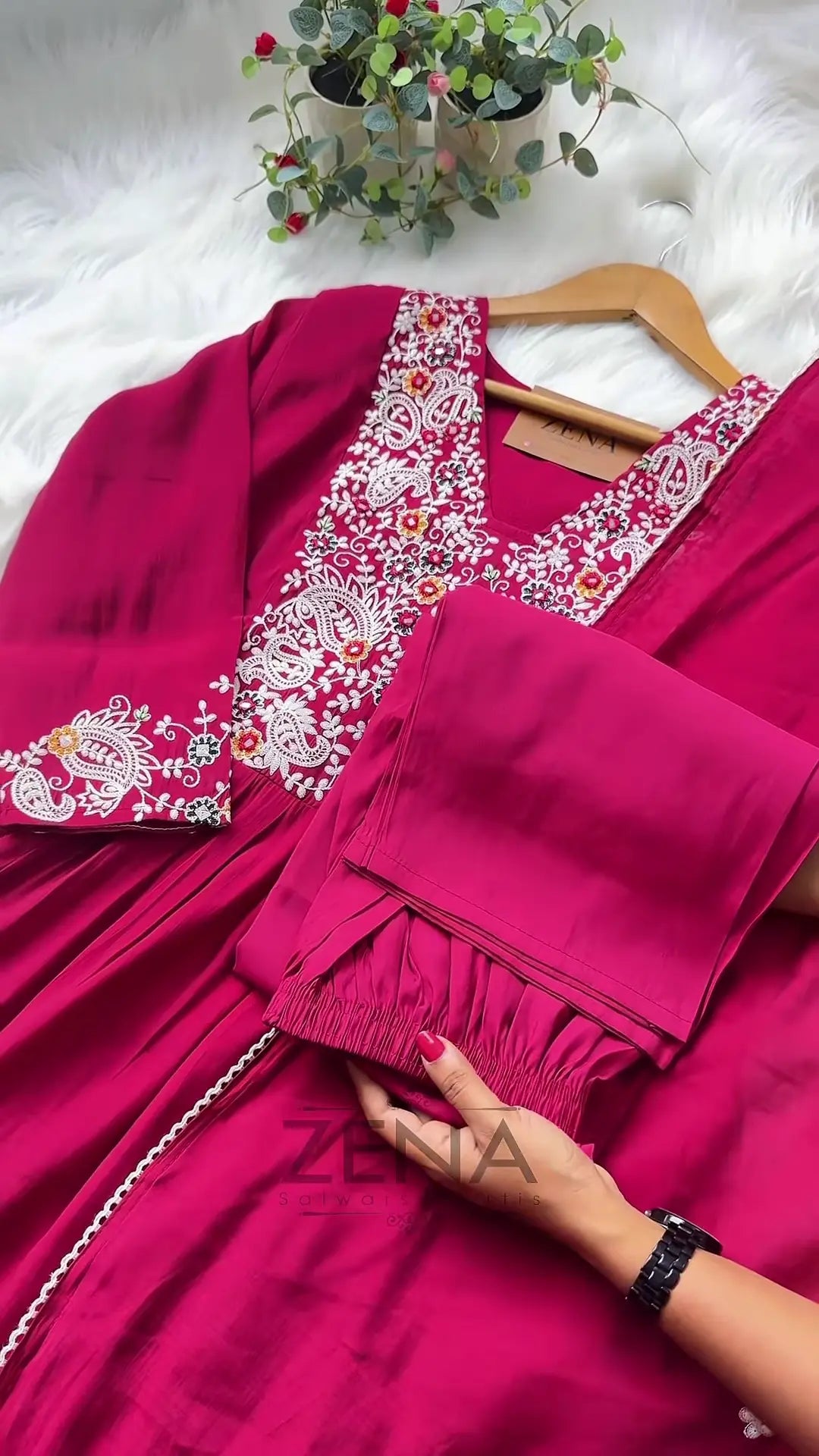 Premium Embroidered Magenta Anarkali 3-Piece